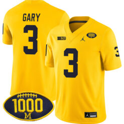 Rashan Gary Michigan Wolverines Football All Maize Stitched Jersey w/ 1000 Win Patch