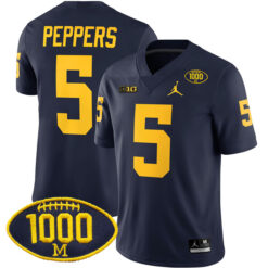 Jabrill Peppers Michigan Wolverines Football Navy Home Stitched Jersey w/ 1000 Win Patch