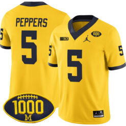 Jabrill Peppers Michigan Wolverines Football Maize Alternate Stitched Jersey w/ 1000 Win Patch
