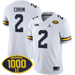 Blake Corum Michigan Wolverines Football White Away Stitched Jersey w/ 1000 Win Patch