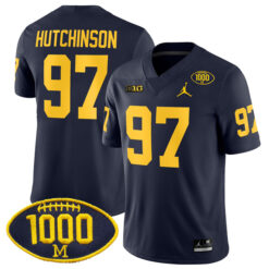 Aidan Hutchinson Michigan Wolverines Football Navy Home Stitched Jersey w/ 1000 Win Patch