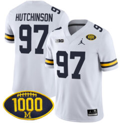Aidan Hutchinson Michigan Wolverines Football White Away Stitched Jersey w/ 1000 Win Patch