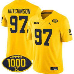 Aidan Hutchinson Michigan Wolverines Football All Maize Stitched Jersey w/ 1000 Win Patch