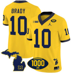 Tom Brady Michigan Wolverines Football Maize Vapor F.U.S.E Limited Stitched Jersey w/ 1000 Win Patch