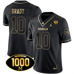 Tom Brady Michigan Wolverines Football Black Gold Stitched Jersey w/ 1000 Win Patch
