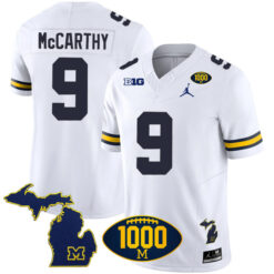 J.J. McCarthy Michigan Wolverines Football White Vapor F.U.S.E Limited Stitched Jersey w/ 1000 Win Patch