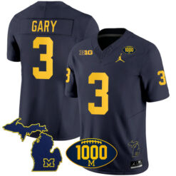 Rashan Gary Michigan Wolverines Football Navy Vapor F.U.S.E Limited Stitched Jersey w/ 1000 Win Patch