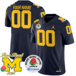 Custom Michigan Wolverines Football 2024 Rose Bowl Navy Stitched Jersey