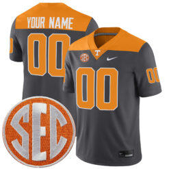 Custom Tennessee Volunteers Football Anthracite Game Stitched Jersey w/ SEC Patch