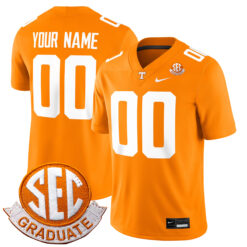 Custom Tennessee Volunteers Football Orange Game Stitched Jersey w/ SEC Graduation Patch