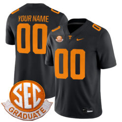 Custom Tennessee Volunteers Football Black Game Stitched Jersey w/ SEC Graduation Patch