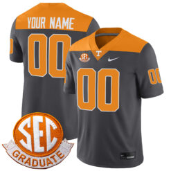 Custom Tennessee Volunteers Football Anthracite Game Stitched Jersey w/ SEC Graduation Patch