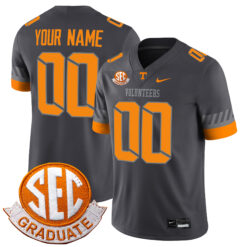 Custom Tennessee Volunteers Football Anthracite Alternate Game Stitched Jersey w/ SEC Graduation Patch