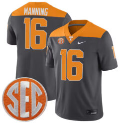 Peyton Manning Tennessee Volunteers Football Anthracite Stitched Jersey w/ SEC Patch