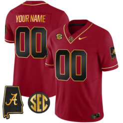 Custom Alabama Crimson Tide Football Alabama Map Crimson Gold Stitched Jersey