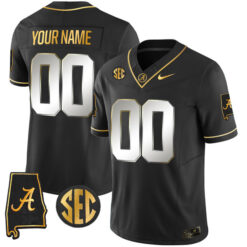 Custom Alabama Crimson Tide Football Alabama Map Black Gold Limited Stitched Jersey