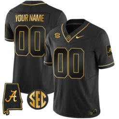 Custom Alabama Crimson Tide Football Alabama Map Black Gold Stitched Jersey