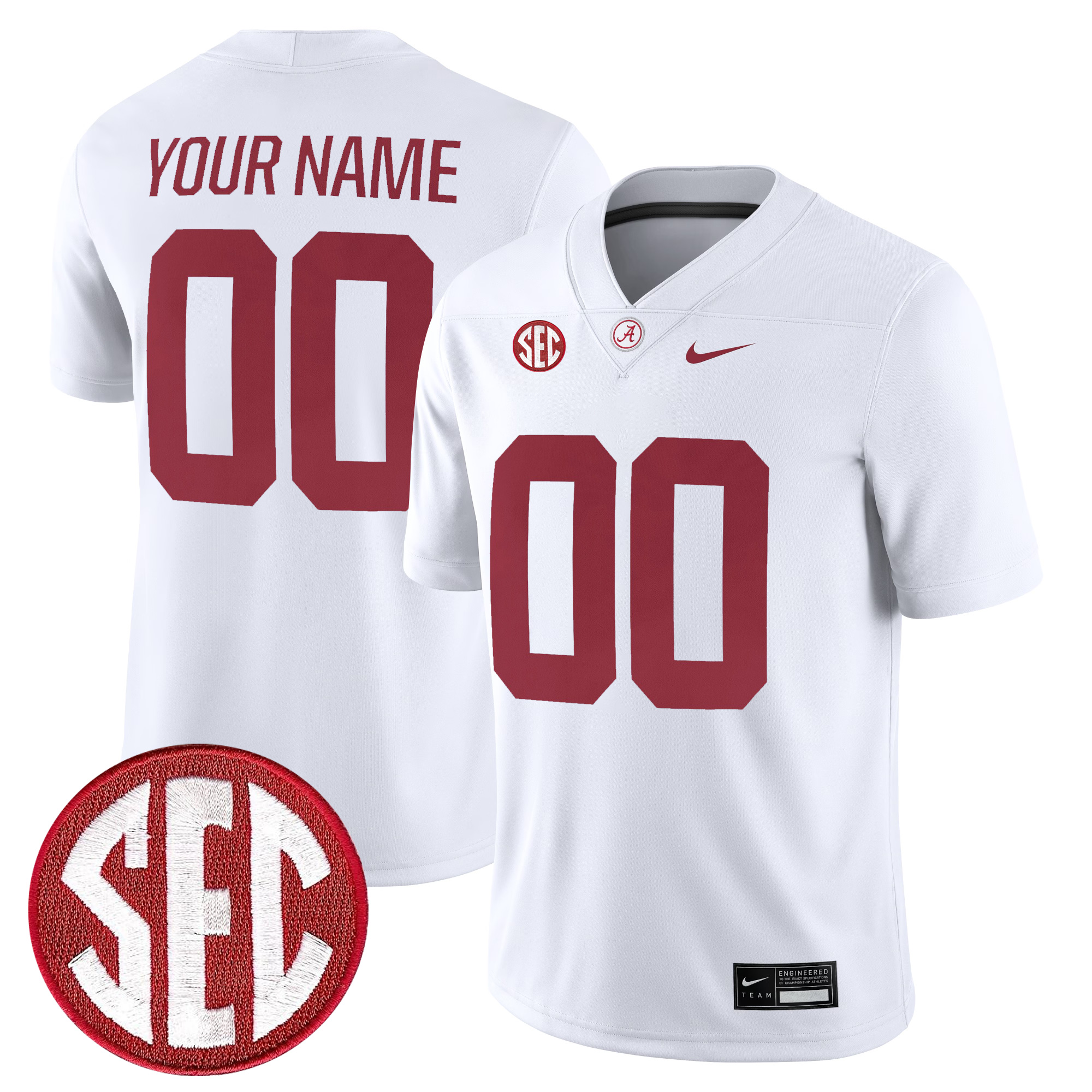 Custom Alabama Crimson Tide Football White Game Stitched Jersey w/ SEC Patch