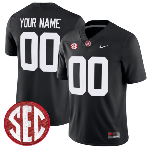 Custom Alabama Crimson Tide Football Black Game Stitched Jersey w/ SEC Patch