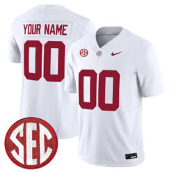 Custom Alabama Crimson Tide Football White Stitched Jersey w/ SEC Patch
