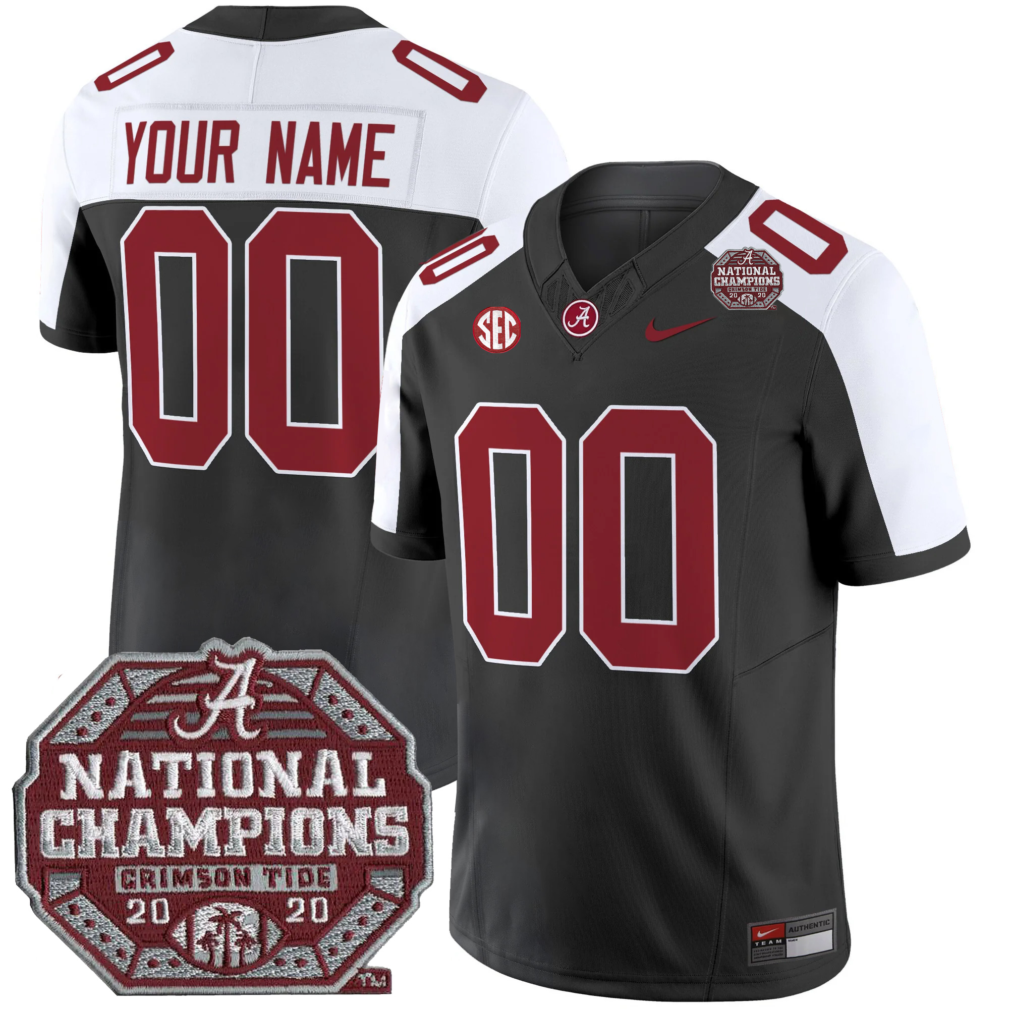 Custom Alabama Crimson Tide Football 2020 CFP National Championship Alternate Black Stitched Jersey