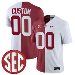 Custom Alabama Crimson Tide Football Crimson White Split Stitched Jersey w/ SEC Patch