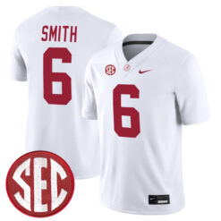 DeVonta Smith Alabama Crimson Tide Football White Away Game Stitched Jersey w/ SEC Patch