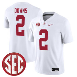 Caleb Downs Alabama Crimson Tide Football White Away Game Stitched Jersey w/ SEC Patch