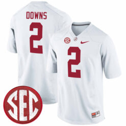 Caleb Downs Alabama Crimson Tide Football White Alumni Stitched Jersey w/ SEC Patch