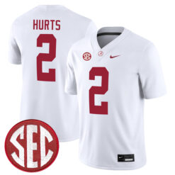 Jalen Hurts Alabama Crimson Tide Football White Away Game Stitched Jersey w/ SEC Patch