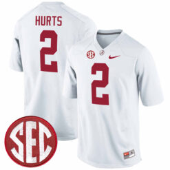 Jalen Hurts Alabama Crimson Tide Football White Alumni Stitched Jersey w/ SEC Patch