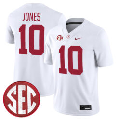 Mac Jones Alabama Crimson Tide Football White Away Game Stitched Jersey w/ SEC Patch