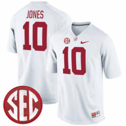 Mac Jones Alabama Crimson Tide Football White Alumni Stitched Jersey w/ SEC Patch