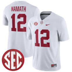Joe Namath Alabama Crimson Tide Football White Away Game Stitched Jersey w/ SEC Patch
