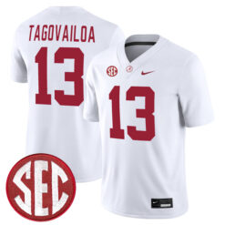Tua Tagovailoa Alabama Crimson Tide Football White Away Game Stitched Jersey w/ SEC Patch