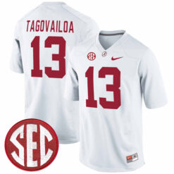 Tua Tagovailoa Alabama Crimson Tide Football White Alumni Stitched Jersey w/ SEC Patch
