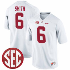 DeVonta Smith Alabama Crimson Tide Football White Alumni Stitched Jersey w/ SEC Patch