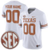 Custom Texas Longhorns Football White Game Stitched Jersey w/ SEC Patch