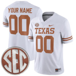 Custom Texas Longhorns Football White Game Stitched Jersey w/ SEC Patch