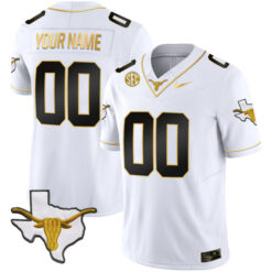 Custom Texas Longhorns Football White Gold Stitched Jersey