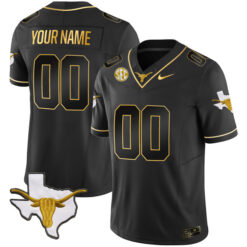 Custom Texas Longhorns Football Black Gold Stitched Jersey
