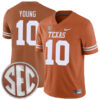 Vince Young Texas Longhorns Football Orange Home Game Stitched Jersey w/ SEC Patch