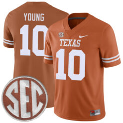 Vince Young Texas Longhorns Football Orange Home Game Stitched Jersey w/ SEC Patch