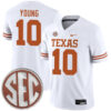 Vince Young Texas Longhorns Football White Away Game Stitched Jersey w/ SEC Patch