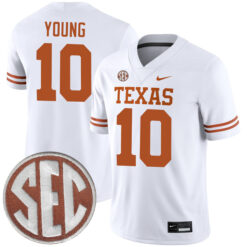 Vince Young Texas Longhorns Football White Away Game Stitched Jersey w/ SEC Patch