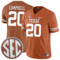 Earl Campbell Texas Longhorns Football Orange Home Game Stitched Jersey w/ SEC Patch