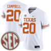 Earl Campbell Texas Longhorns Football White Away Game Stitched Jersey w/ SEC Patch