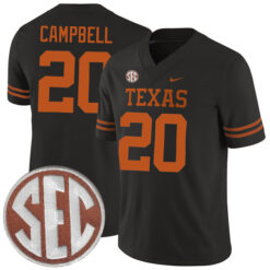 Earl Campbell Texas Longhorns Football Black Alternate Game Stitched Jersey w/ SEC Patch