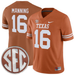 Arch Manning Texas Longhorns Football Orange Home Game Stitched Jersey w/ SEC Patch