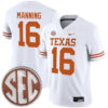 Arch Manning Texas Longhorns Football White Away Game Stitched Jersey w/ SEC Patch